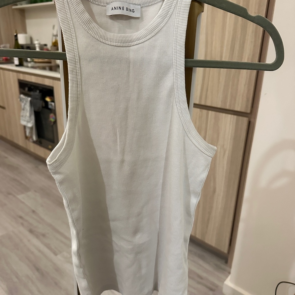 Anine Bing Ivory Ribbed Sleeveless Top